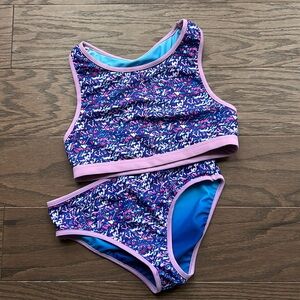 2 piece Eddie Bauer Swim Suit Size Medium 10/12 Purple with Pattern